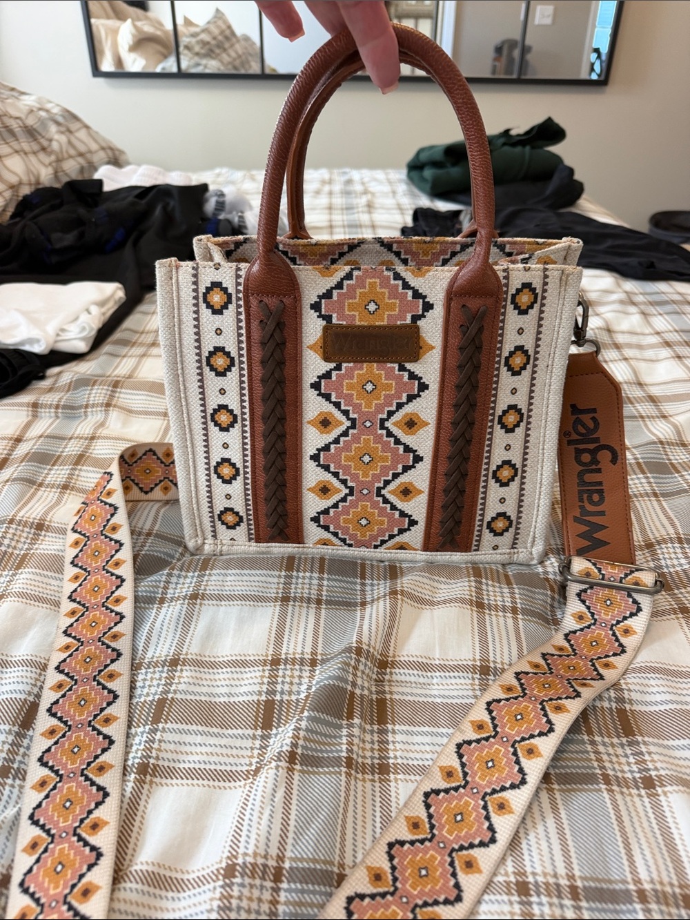 Wrangler Beige & Brown Embroidered Purse